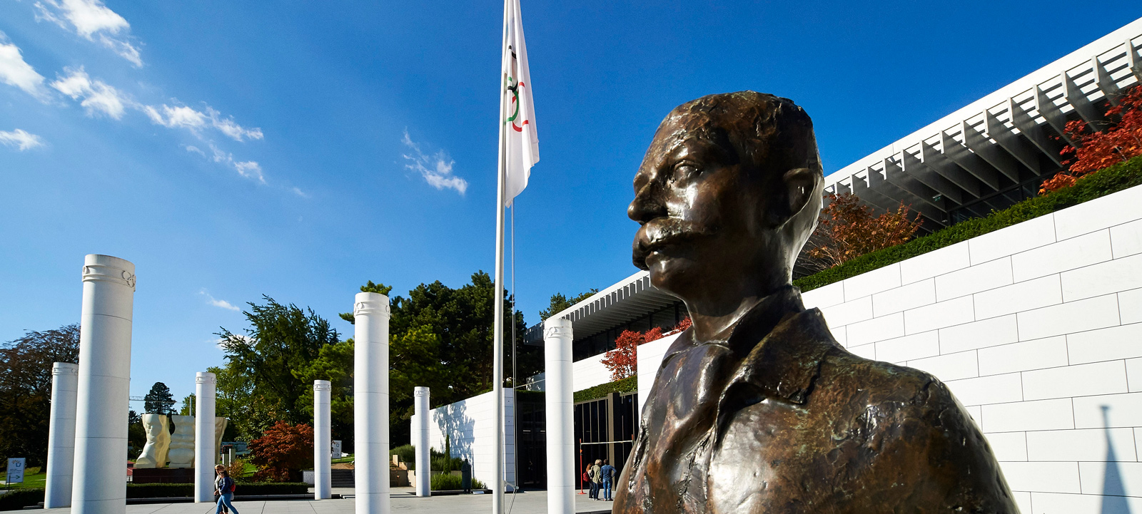 The statue of Pierre de Coubertin, father of the modern Olympic movement, at The Olympic Museum in Lausanne